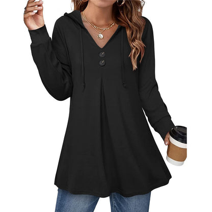 Women's V-Neck Button-Up Hoodie T-Shirt