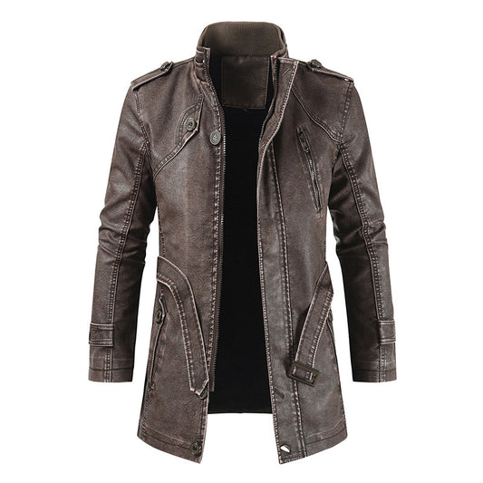 PU Leather Stand Collar Slim Men Jacket