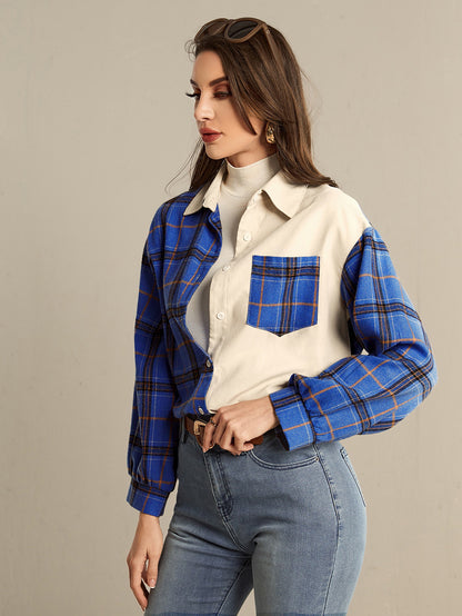 Colorblock Cardigan Plaid Women's Shirt Jacket