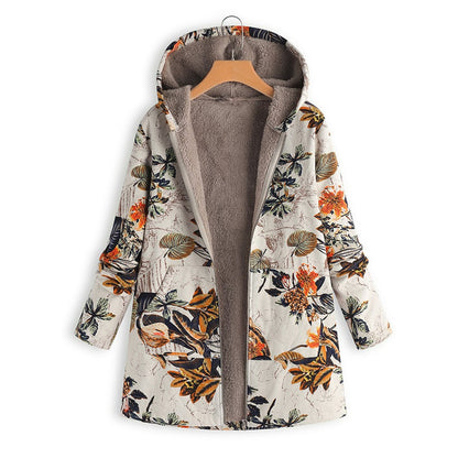 Woman Plush Thick Ethnic Style Hooded Jacket