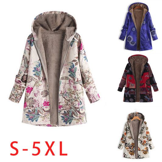 Woman Plush Thick Ethnic Style Hooded Jacket