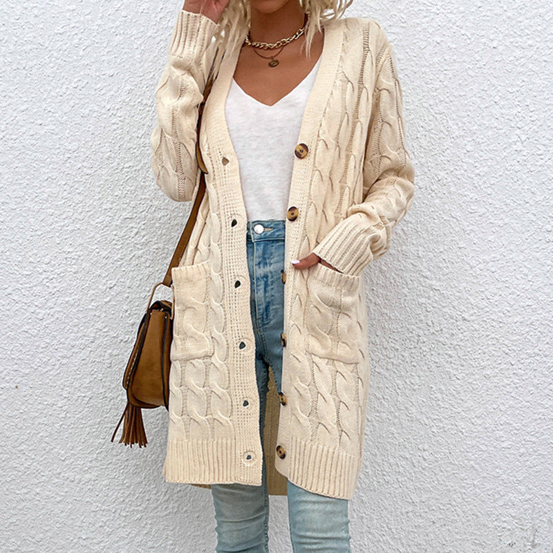 Women's Casual Long Twist Knit Sweater Coat