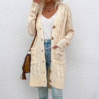 Women's Casual Long Twist Knit Sweater Coat