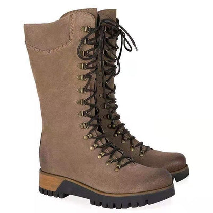 Women's Leather Lace-Up Casual Tall Boots