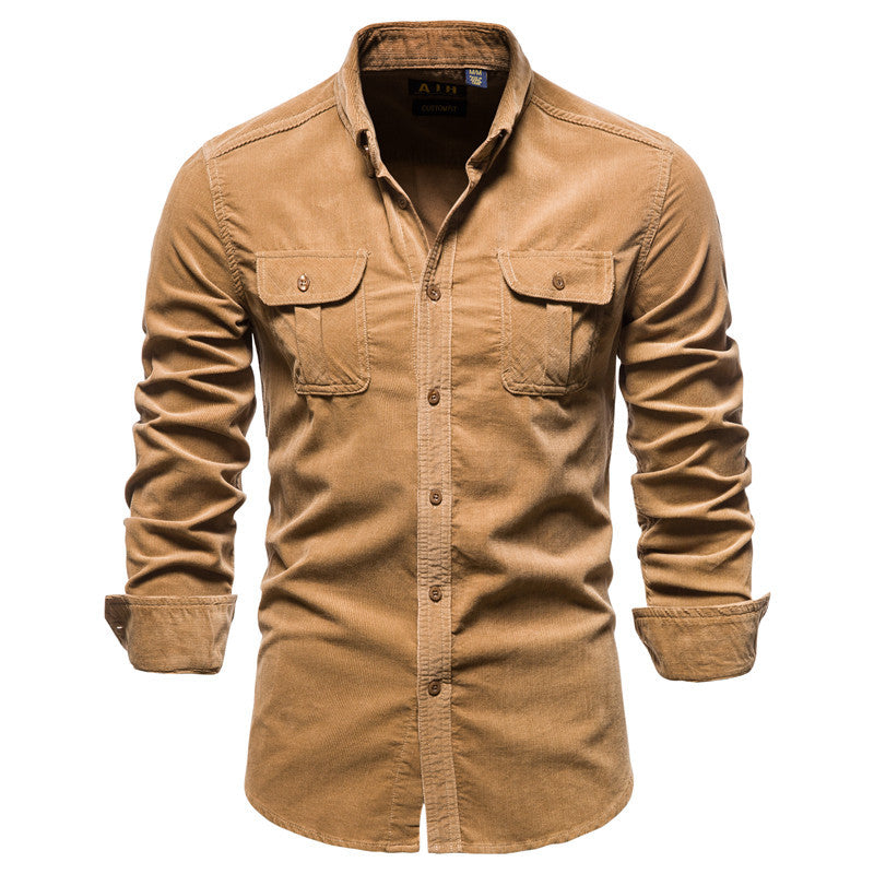 Mens Slim Fit Corduroy Jacket Button Down Casual Shirt