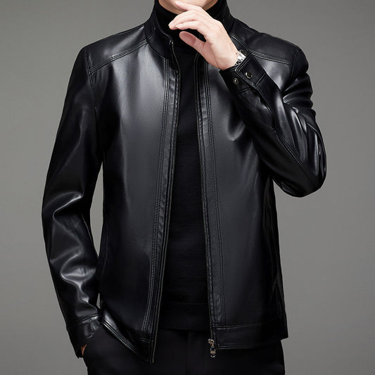 Men's Leather Casual Zip Cardigan Jacket