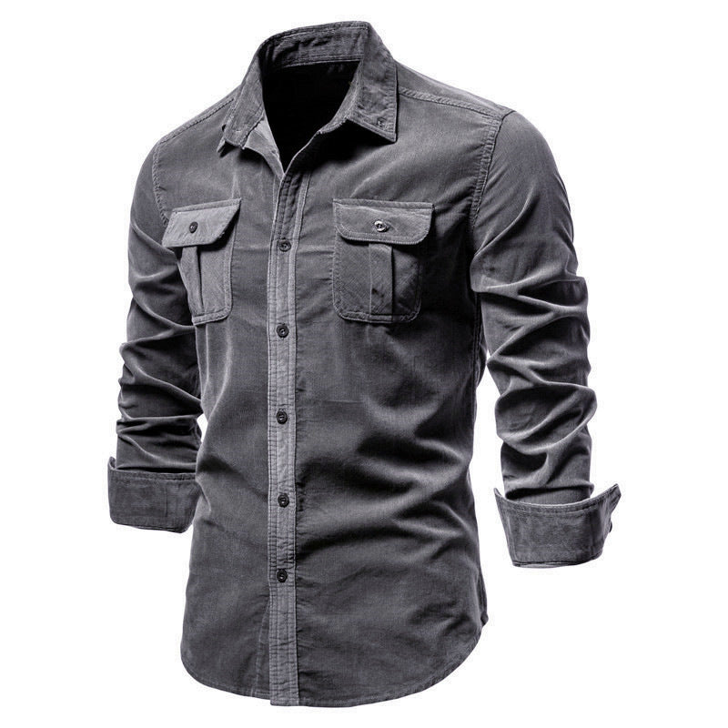 Mens Slim Fit Corduroy Jacket Button Down Casual Shirt