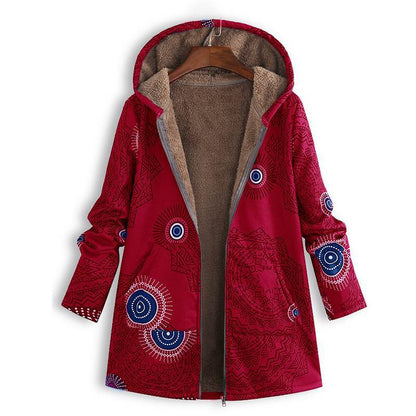 Woman Plush Thick Ethnic Style Hooded Jacket