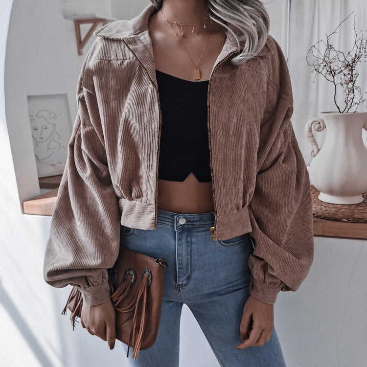 Women's Corduroy Lapel Long Sleeve Jacket