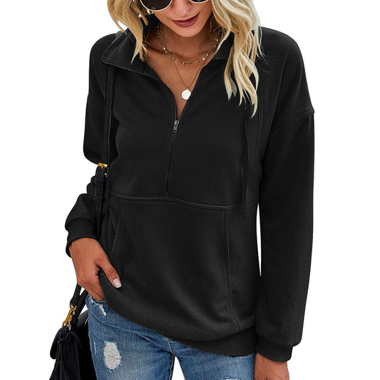 Women's Solid Zip Pocket Hoodie