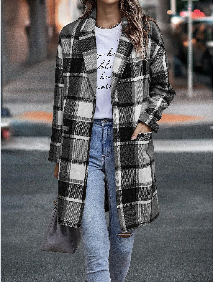 Women's Casual Plaid Cardigan Jacket