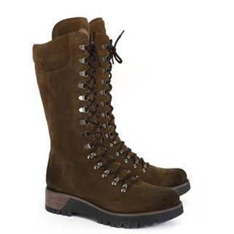 Women's Leather Lace-Up Casual Tall Boots