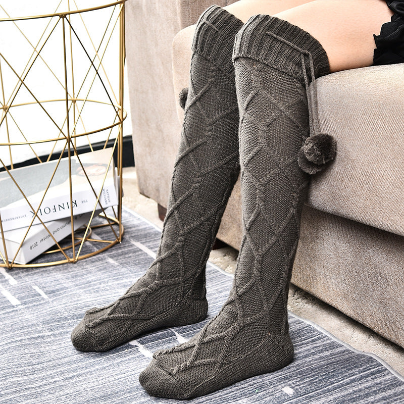 Women's Winter Fur Ball Lace Stockings