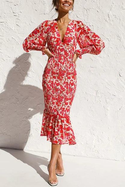 Women's V-Neck Loose Floral Maxi Dress