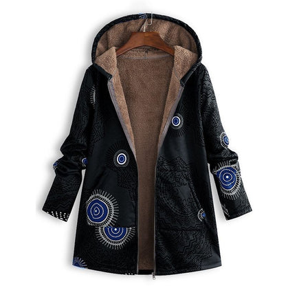 Woman Plush Thick Ethnic Style Hooded Jacket