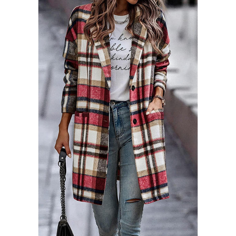 Women's Casual Plaid Cardigan Jacket