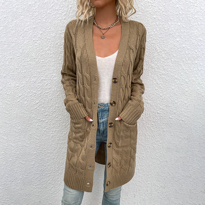 Women's Casual Long Twist Knit Sweater Coat