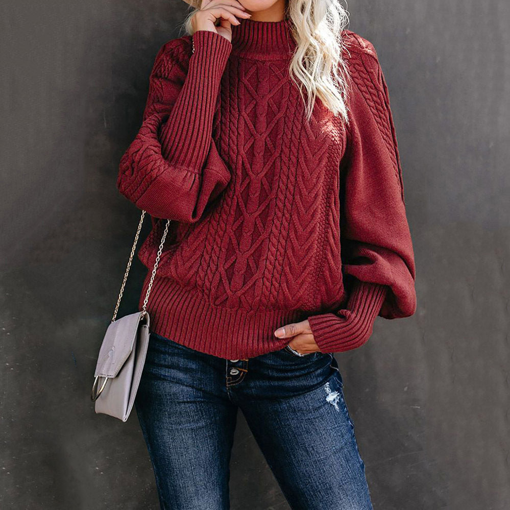 Women Long-sleeved Knitted Solid Color Sweater