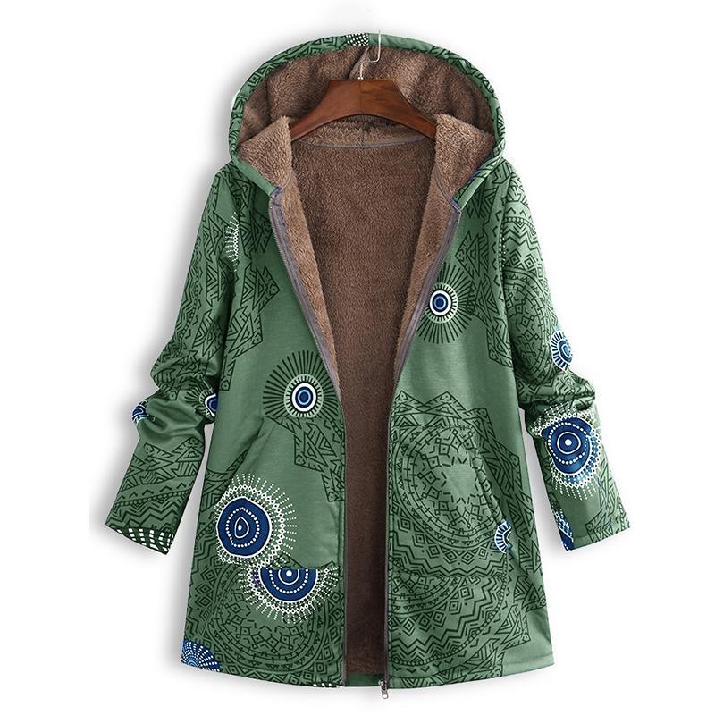 Woman Plush Thick Ethnic Style Hooded Jacket