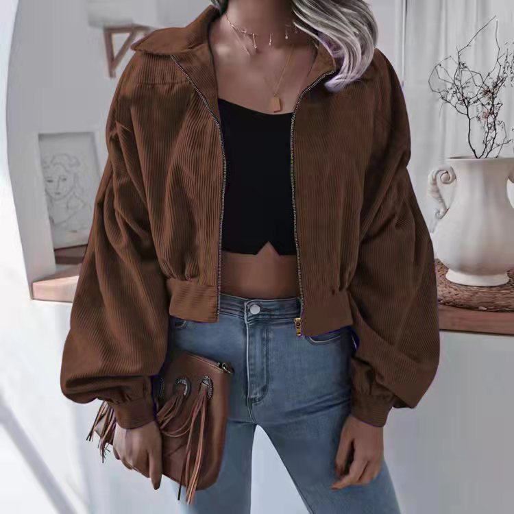 Women's Corduroy Lapel Long Sleeve Jacket