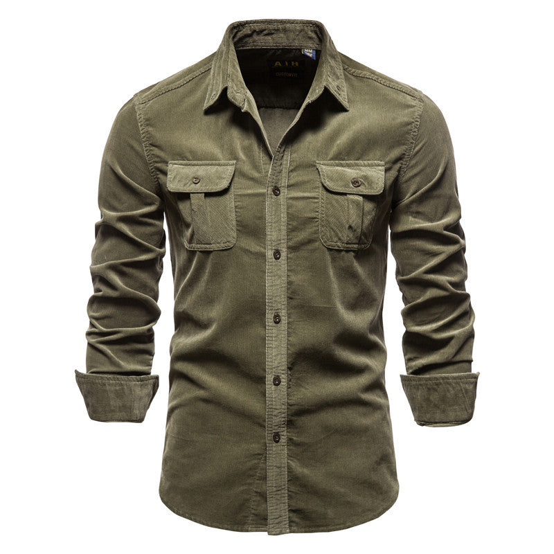 Mens Slim Fit Corduroy Jacket Button Down Casual Shirt