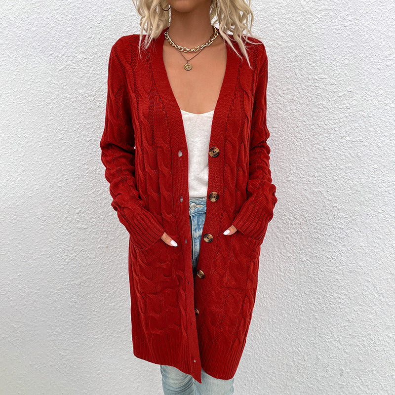 Women's Casual Long Twist Knit Sweater Coat