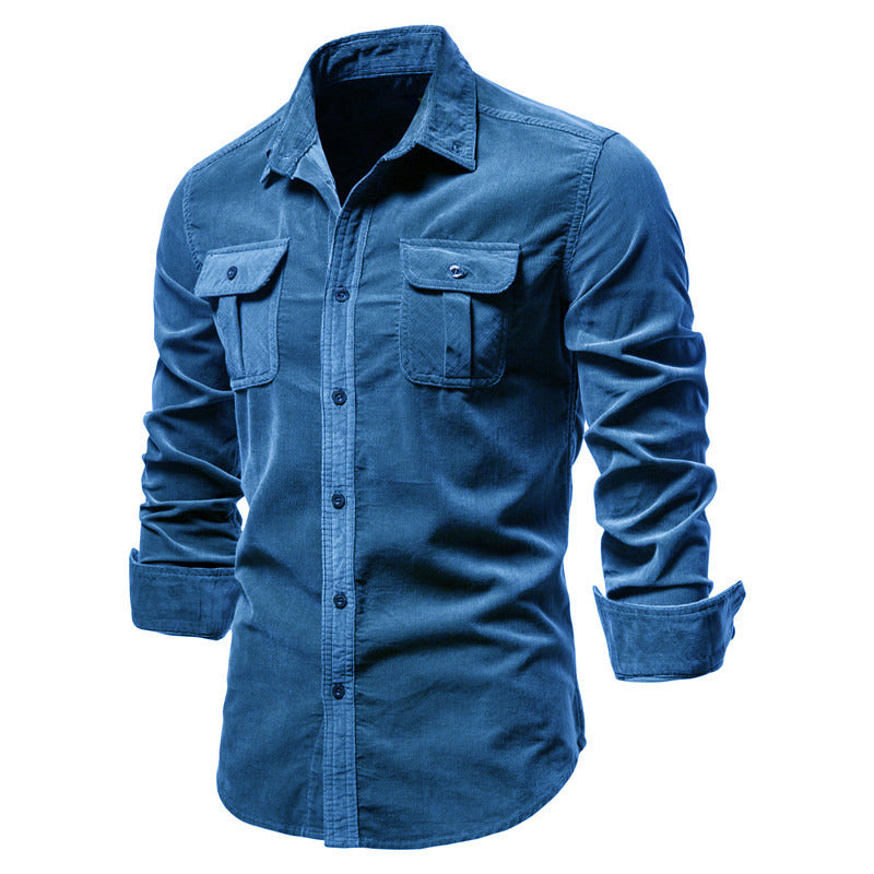 Mens Slim Fit Corduroy Jacket Button Down Casual Shirt