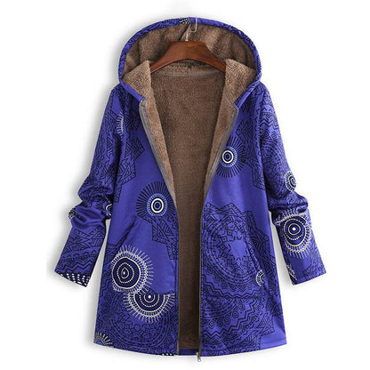 Woman Plush Thick Ethnic Style Hooded Jacket