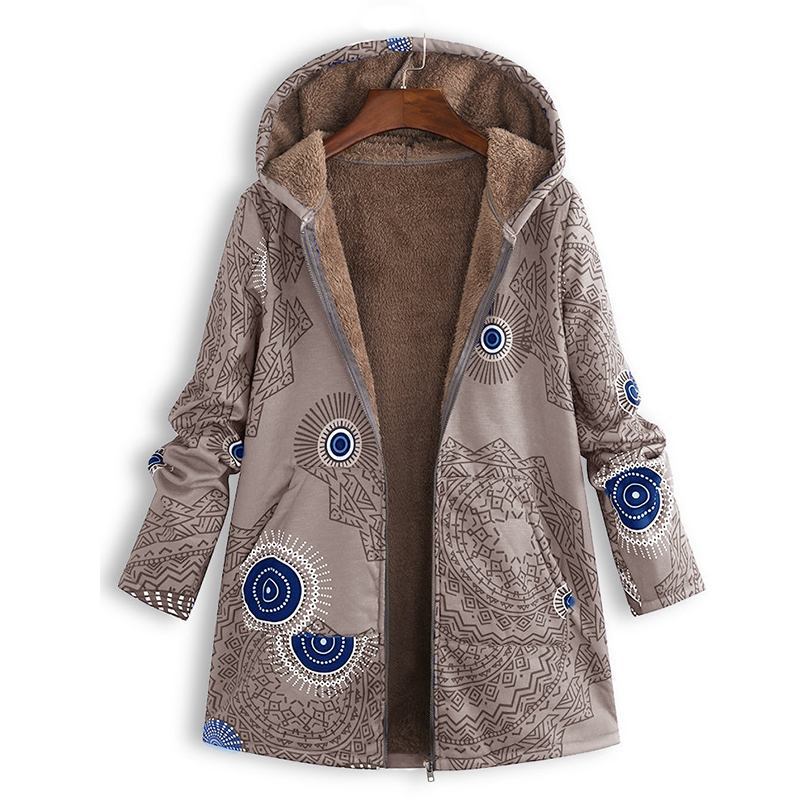 Woman Plush Thick Ethnic Style Hooded Jacket